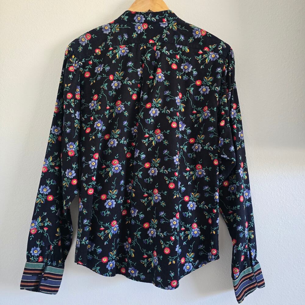 Vintage Bis by Gene Ewing Floral Printed Ruffle Blouse Black Size M Whimsigoth - Picture 4 of 7